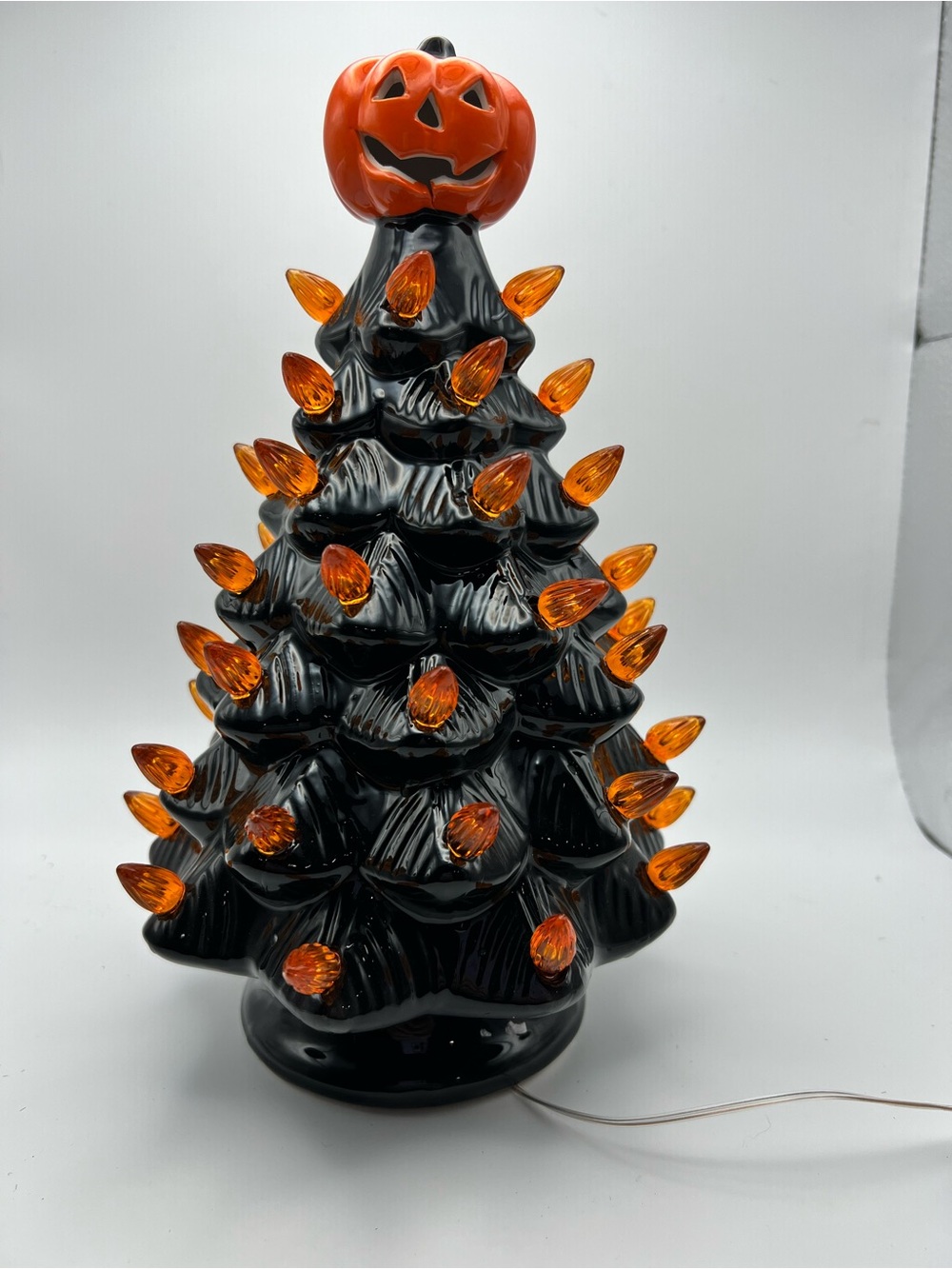 Halloween Tree Black Ceramic with Orange Lights that Work